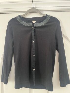 J Crew Black Cardigan w/Beaded Neckline (S)